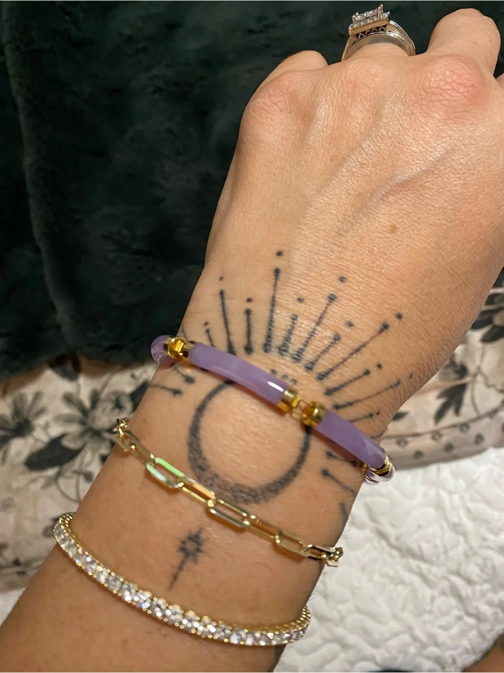 Purple Jade 14k gold accent bracelet